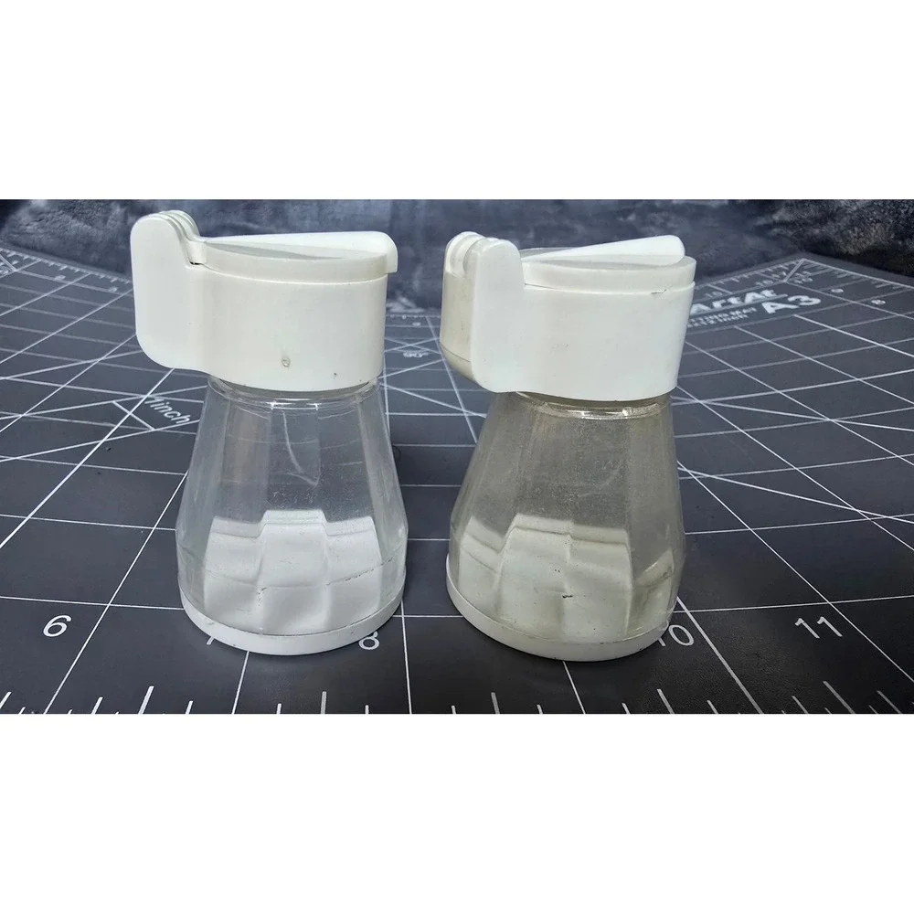 Vintage Thieco Salt and Pepper Shakers White Flip Top Mid Century Modern Plastic